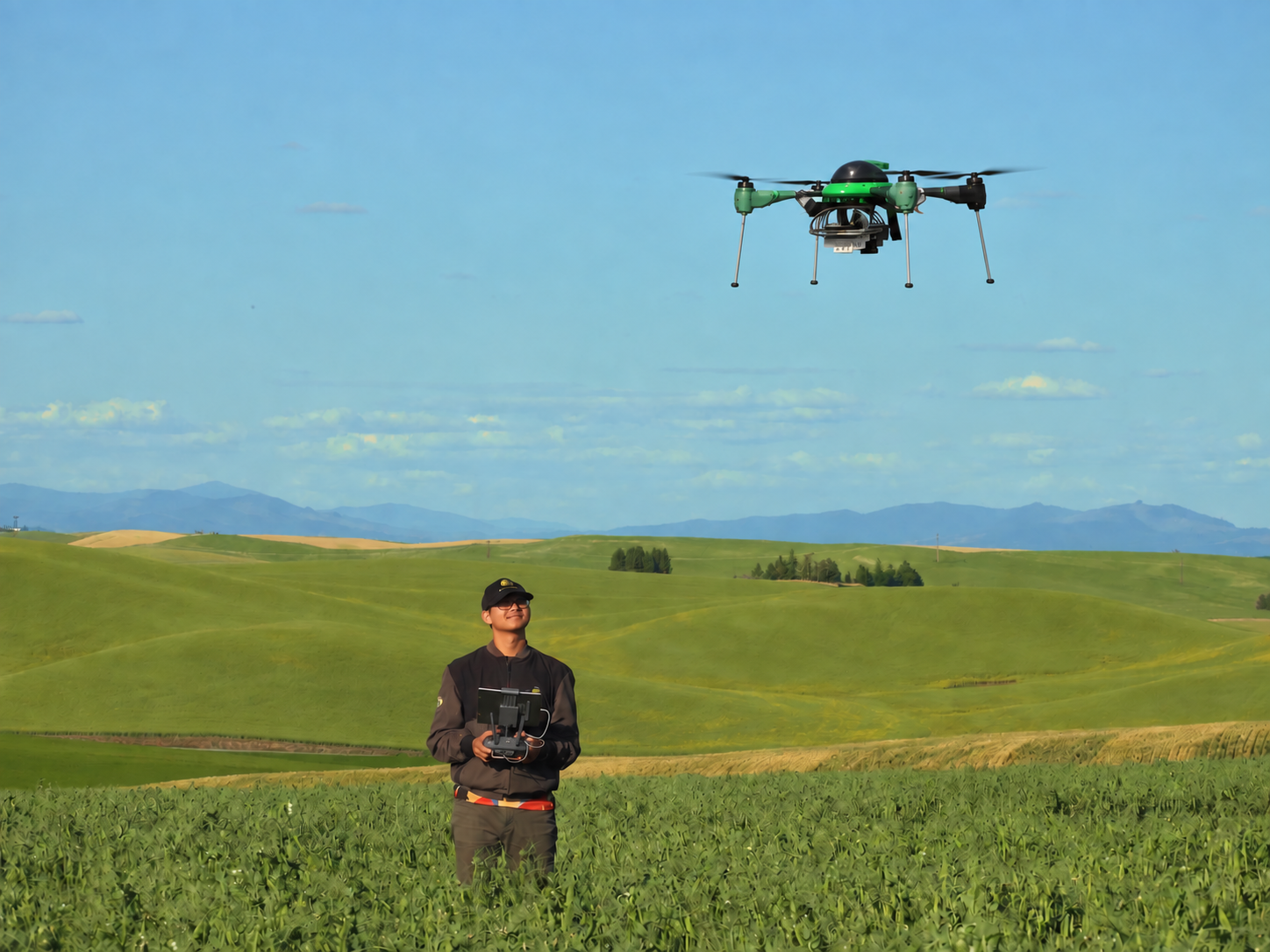 Worasit operating a research UAV above crop trials
